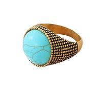 HIJONES Herren Damen Edelstahl Ring mit Großem Edelstein Punk-Stil Minimalistischer Vintage-Ring Personalisierter Bandschmuck Gold Blau Größe 62
