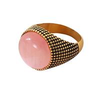 HIJONES Herren Damen Edelstahl Ring mit Großem Edelstein Punk-Stil Minimalistischer Vintage-Ring Personalisierter Bandschmuck Gold Pink Größe 62