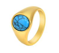 HIJONES Herren Damen Edelstahl Rund Opal Türkis Edelstein Hochzeits- und Verlobungsring Komfortabel Schmuck Gold Blauer Stein Größe 62 (19.7)