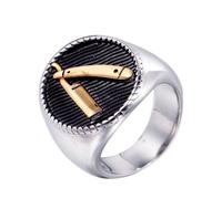 HIJONES Herren Edelstahl Barber Shop Dekor Gravur Rasierer Ring Chunky Statement Band Finger Biker Schmuck Gold Größe 54 (17.2)