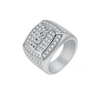 HIJONES Herren Edelstahl Square Boss Letter Micro Pave CZ Statement Ring Lucky Rich Schmuck Silber Größe 70 (22.3)