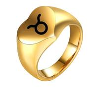 HIJONES Liebesherz Retro Ring mit Tierkreiszeichen Edelstahl Spiegelpoliert Individualisierbarer Unisex Schmuck Gold Stier Größe 50 (15.9)