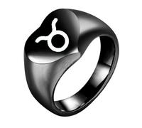 HIJONES Liebesherz Retro Ring mit Tierkreiszeichen Edelstahl Spiegelpoliert Individualisierbarer Unisex Schmuck Schwarzer Stier Größe 50 (15.9)