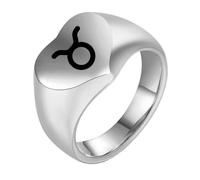 HIJONES Liebesherz Retro Ring mit Tierkreiszeichen Edelstahl Spiegelpoliert Individualisierbarer Unisex Schmuck Silberner Stier Größe 50 (15.9)