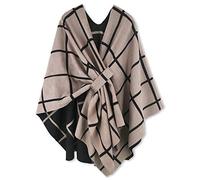 Hikaro Damen-Poncho-Umhang, modisch, wendbar, übergroß, Schal, Wickeltuch, elegante Strickjacke, kreativer Mantel, Khaki Schwarz, Einheitsgröße
