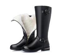 HIKKWXVN Bequeme Damen-Kampfstiefel mit rundem Zehenbereich, warme, Kniehohe Stiefel mit Fellfutter, Winter-Schneestiefel,Schwarz,38 EU