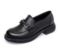 HIKKWXVN Bequeme Loafer mit weicher Sohle für Damen, Oxford-Schuhe zum Hineinschlüpfen mit quadratischer Zehenpartie, Bürouniform-Oxford-Schuhe, Plateau-Loafer für Damen,Schwarz,38 EU