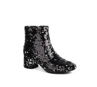 HIKKWXVN Chelsea-Stiefeletten für Damen, Schlupfstiefeletten mit dickem Absatz und niedrigem Absatz und Pailletten, Stiefeletten im klassischen Stil, Chelsea-Stiefel für Damen,Schwarz,37 EU