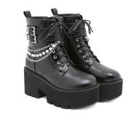 HIKKWXVN Damen-Kampfstiefel mit seitlichem Reißverschluss und Plateau und runder Zehenpartie, modische Chelsea-Stiefeletten, warme Stiefeletten für Herbst und Winter,Schwarz,38 EU