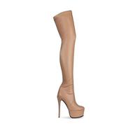 HIKKWXVN Damen-Overknee-Stiefel mit Stilettoabsatz und Plateau, Overknee-Stiefel aus PU-Leder, modische hohe Stiefel für Herbst und Winter,Beige,39 EU