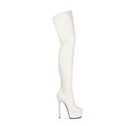 HIKKWXVN Damen-Overknee-Stiefel mit Stilettoabsatz und Plateau, Overknee-Stiefel aus PU-Leder, modische hohe Stiefel für Herbst und Winter,Weiß,41 EU