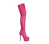 HIKKWXVN Damen-Overknee-Stiefel mit Stilettoabsatz und Plateau, Overknee-Stiefel aus PU-Leder, modische hohe Stiefel für Herbst und Winter,Dark pink,39 EU