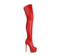 HIKKWXVN Damen-Overknee-Stiefel mit Stilettoabsatz und Plateau, Overknee-Stiefel aus PU-Leder, modische hohe Stiefel für Herbst und Winter,Rot,41 EU