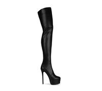 HIKKWXVN Damen-Overknee-Stiefel mit Stilettoabsatz und Plateau, Overknee-Stiefel aus PU-Leder, modische hohe Stiefel für Herbst und Winter,Schwarz,43 EU