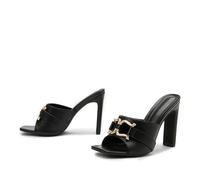 HIKKWXVN Damen-Pantoletten mit quadratischer Zehenpartie, Flip-Flops, lässige Sommer-Komfort-Slides, Urlaubsparty-Hochzeitskleid-Schuhe,Schwarz,38 EU