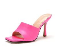 Damen-Pantoletten mit Stilettoabsatz und offener quadratischer Zehenpartie, Bequeme, niedrige Absätze, sexy Pumps für Abendpartys, Abschlussball, Tanzschuhe,Rosa,38 EU