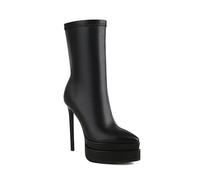 HIKKWXVN Damen-Stiefeletten aus elastischem PU-Leder mit spitzer Zehenpartie, 14 cm hohe Stiefeletten mit Stiletto-Absatz und Reißverschluss, Kurze Herbst-/Winterstiefel,Schwarz,36 EU