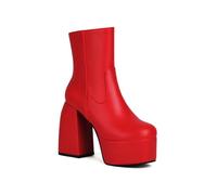 HIKKWXVN Damen-Stiefeletten mit Blockabsatz und geschlossener runder Spitze, Kampfstiefel mit klobigem Absatz und Reißverschluss, warme Kurze Stiefel für den Herbst und Winter,Rot,37 EU