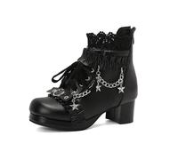 HIKKWXVN Damen-Stiefeletten mit niedrigem Blockabsatz im viktorianischen Stil, Kawaii-Lolita-Stiefel, Cosplay-Plateau-Booties, modische Party-Abendschuhe,Schwarz,40 EU