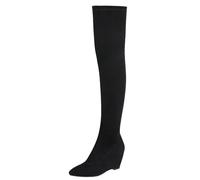 HIKKWXVN Overknee-Stiefel aus Wildlederimitat für Damen mit Keilabsatz, Overknee-Stiefel aus PU-Leder, modische hohe Stiefel für Herbst und Winter,Black Suede,34 EU