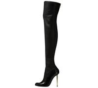 HIKKWXVN Overknee-Stiefel mit Reißverschluss hinten für Damen mit Stilettoabsatz, Overknee-Stiefel mit spitzer Spitze, modische hohe Stiefel für den Herbst und Winter,Schwarz,44 EU