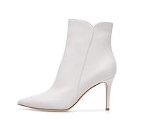 HIKKWXVN Stiefeletten für Damen, Stiletto-Stiefel mit hohem Absatz und spitzer Zehenpartie, Reißverschluss, modische Stiefeletten mit Absatz für Hochzeiten, Abschlussbälle und Partys,Weiß,40 EU