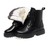 HIKKWXVN Winter-Schneestiefel für Damen, Stiefeletten mit dickem Absatz, Kampfstiefel, warme Stiefeletten mit Fellfutter und seitlichem Reißverschluss, Herbst-/Winterstiefel,Schwarz,38 EU