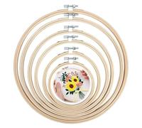 HIKPACKER Stickrahmen Set, 6 Stück Runder Stickrahmen 13cm, 15cm, 16cm, 18cm, 20cm Einstellbar Embroidery Hoop, Bambus Kreuzstich Rahmen, Holz Kreuzstich Ring für DIY Stickereien Kunsthandwerk