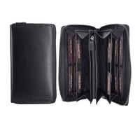 Hill Burry Damen Geldbörse Echtes Leder | Hochwertige Vintage Geldbörse mit Reißverschluss | Weiches Material und XL-Größe | Geldbörsen | Schwarz