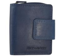 Hill Burry Damen-Geldbörse | Frauen-Portemonnaie echtes Leder Waschleder | Kleine sichere RFID Damengeldbörse | Geldbeutel viele Kredit-Karten-Fächer | Slim-Wallet Münzenfach (Blau ohne Muster)