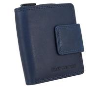 Hill Burry Damen-Geldbörse Klein | Mini Frauen-Portemonnaie aus echtem Leder | RFID Damengeldbörse | Geldbeutel viele Kredit-Karten-Fächer | Slim-Wallet mit Münzenfach (Blau ohne Muster)