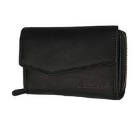 Hill Burry Damen Geldbörse Portemonnaie echt naturgegerbt Leder | Reißverschluss | praktisches Kleingeldfach | Brieftasche | Geldbeutel | Wallet | RFID Schutz Black