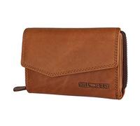 Hill Burry Damen Geldbörse Portemonnaie echt naturgegerbt Leder | Reißverschluss | praktisches Kleingeldfach | Brieftasche | Geldbeutel | Wallet | RFID Schutz Brown