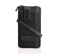 Hill Burry Echtleder Handy Portemonnaie Rinara I Geldbörse | Umhängetasche | Handy Wallet hochwertigem naturgegerbtem Leder | RFID Schutz | B 11cm x H 19,5cm x T 4,5cm (Schwarz)