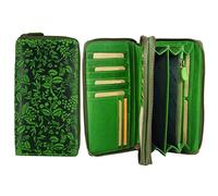 Hill Burry RFID XXL Grosse Geldbörse Geldbeutel Geldtasche | Portmonee aus Leder für Frauen | langes Portemonnaie | grün mit Blumenmuster (20 x 11 x 3,5 cm)