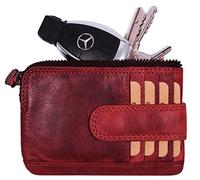 Hill Burry Schlüsseletui Leder | Schlüsselmäppchen aus echtem Rindsleder | Schlüsseltasche mit Kartenfächer RFID | Damen & Herren | Echt Leder Schlüsselmappe mit 2 Schlüsselringe (Rot)