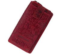 Hill Burry XXL Grosse Geldbörse Tasche Umhängetasche Portemonnaie Portmonee mit Handyfach Handytasche Leder Frauen Damen RFID Geldbeutel Geldtasche (Hill Burry, rot)