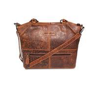 HillBurry Damen Shopper Blumenmuster | Handtasche aus hochwertigem Rindsleder - Vintage Elegante Fashion Bag Beutel | Umhängetaschen Schulterbeutel - Abendtasche | Schultertasche (Braun)