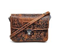 HillBurry Echt-Leder Gürteltasche / Umhängetasche mit Blumenmuster | Hüfttasche / Schultertasche aus hochwertigem echtem Leder | Herren - Damen Wandertasche | Partytasche / Dokumententasche (Braun)