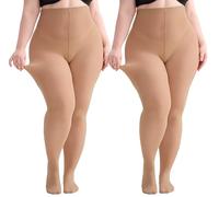 Hiltzo Große Größen Strumpfhosen für Damen, 80D Elastisch Hohe Bund Semi-Blickdicht Strumpfhose, Plus Größen Nylonstrumpfhose XL-4XL, 2 Hautfarbe XL