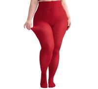 Hiltzo Große Größen Strumpfhosen für Damen, 80D Elastisch Hohe Bund Semi-Blickdicht Strumpfhose, Plus Größen Nylonstrumpfhose XL-4XL, Rot XXL