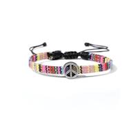 Hilufiet Boho-Surfer-Armbänder aus gewebtem Stoff mit Friedenszeichen-Charm, verstellbare Größe, kann in Fußkettchen oder Armband umgewandelt werden, stapelbar - zierliche Perlenarmbänder und