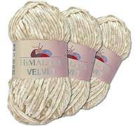 Himalaya Velvet 3 x 100 g Velvet Dolphin Wolle 40 Farben zur Auswahl Chenille Strickgarn Flauschwolle Glanz Accessoire Kleidung Decken wolle zum häkeln (90042 Beige)