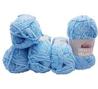 Himalaya Velvet 5 x 100 Gramm Micro-Polyester Strickwolle, Babywolle samtig 500 Gramm Wolle (Blau 90006)