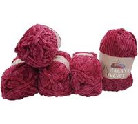Himalaya Velvet 5 x 100 Gramm Micro-Polyester Strickwolle, Babywolle samtig 500 Gramm Wolle (Bordeauxrot 90010)