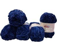 Himalaya Velvet 5 x 100 Gramm Micro-Polyester Strickwolle, Babywolle samtig 500 Gramm Wolle (Dunkelblau 90021)
