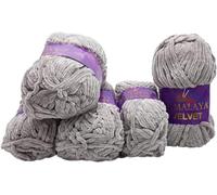 Himalaya Velvet 5 x 100 Gramm Micro-Polyester Strickwolle, Babywolle samtig 500 Gramm Wolle (grau 90057)