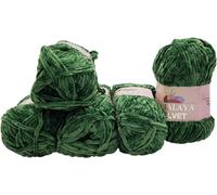 Himalaya Velvet 5 x 100 Gramm Micro-Polyester Strickwolle, Babywolle samtig 500 Gramm Wolle (Grün 90060)