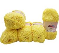 Himalaya Velvet 5 x 100 Gramm Micro-Polyester Strickwolle, Babywolle samtig 500 Gramm Wolle (Hellgelb 90002)