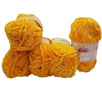 Himalaya Velvet 5 x 100 Gramm Micro-Polyester Strickwolle, Babywolle samtig 500 Gramm Wolle (Kurkuma 90068)